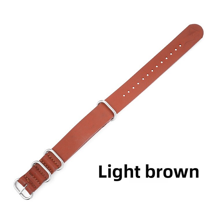 Thicked Leather Watch Band Thick Round Ring Buckle One Pass Strap 18/20/22/24mm
