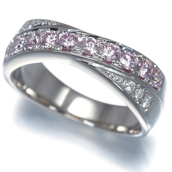 Auth Mikimoto Ring Pink &Clear Diamond 0.52ct CrossLine US6-6.25 950 Platinum