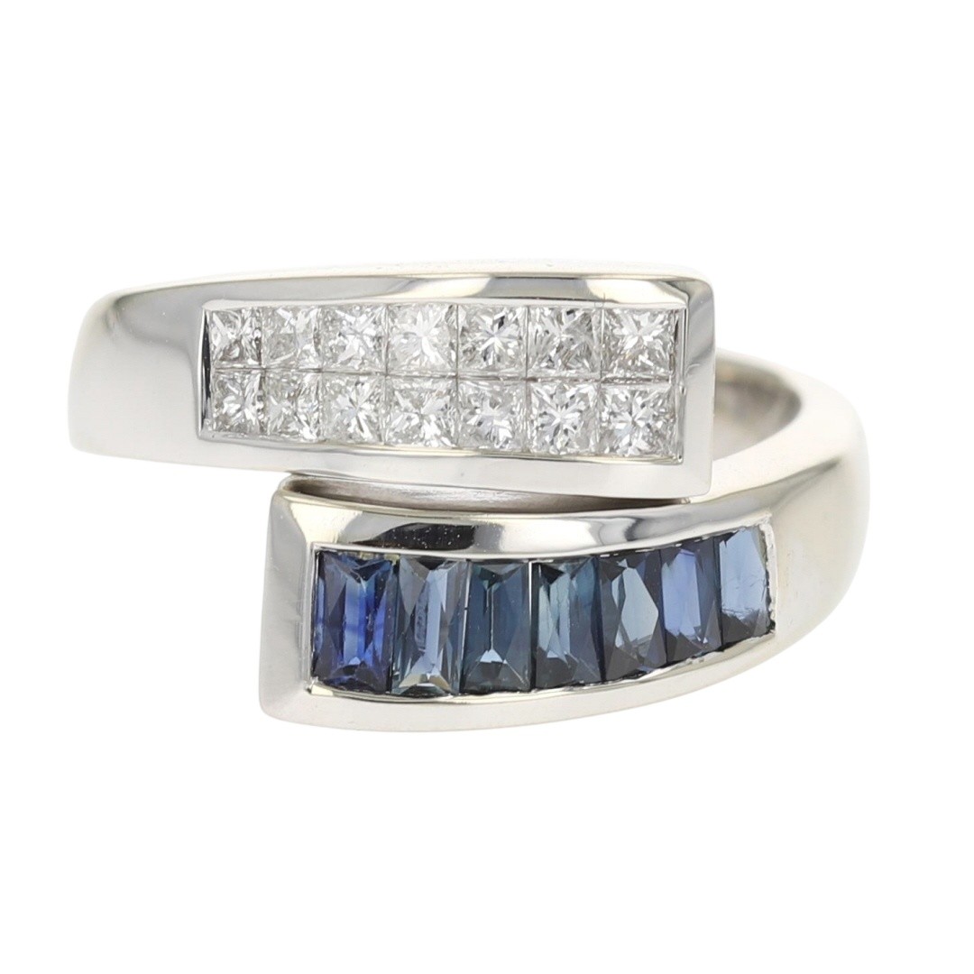 1.20ctw French Cut Sapphire with Diamond Bypass Style Ring 14k White Gold Size 7