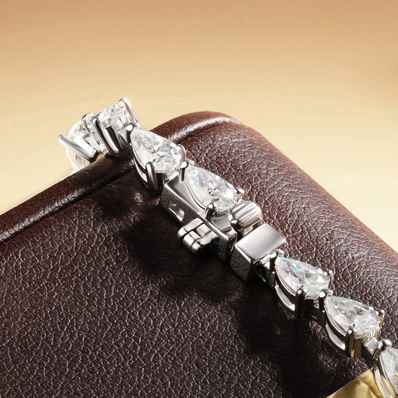 Full Pear Cut Real Moissanite Women Tennis Bracelet 925 Sterling Silver Chain