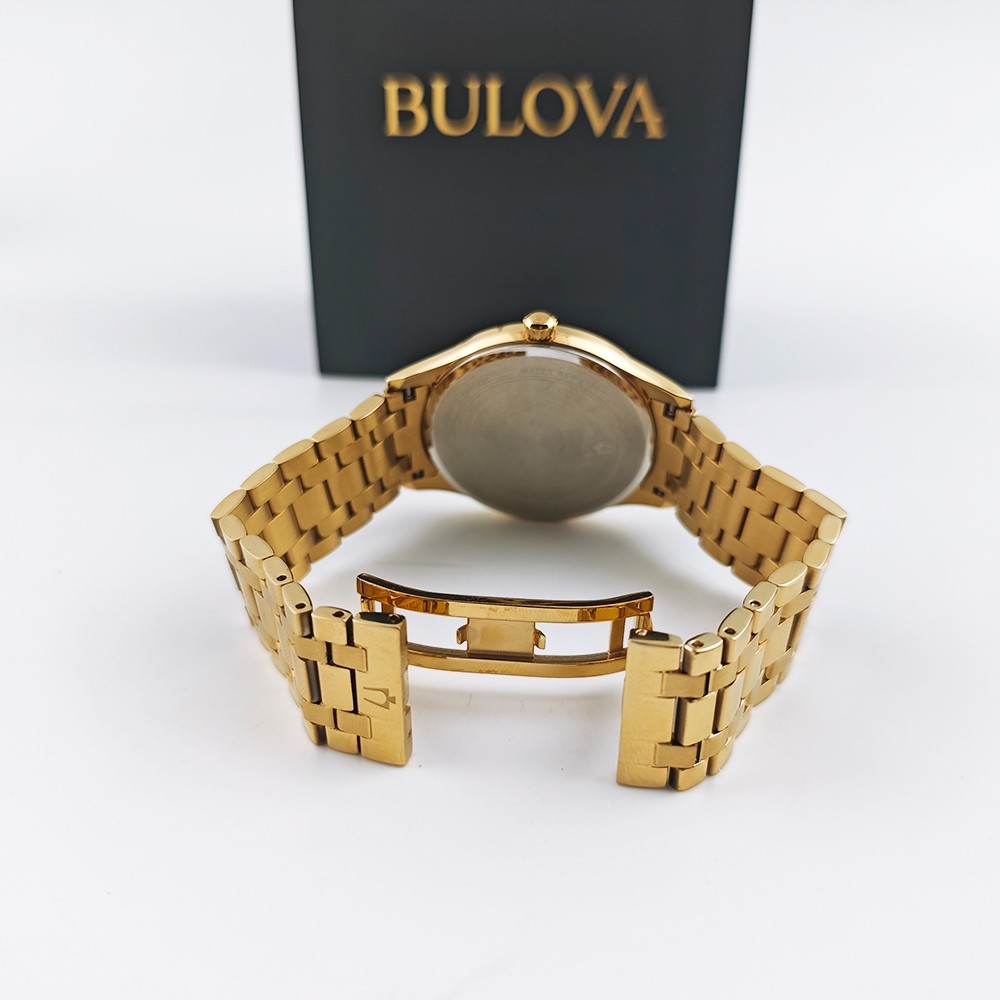 Bulova 97D108 Classic Diamond Black Dial Gold Bracelet Men’s 40mm Quartz Watch