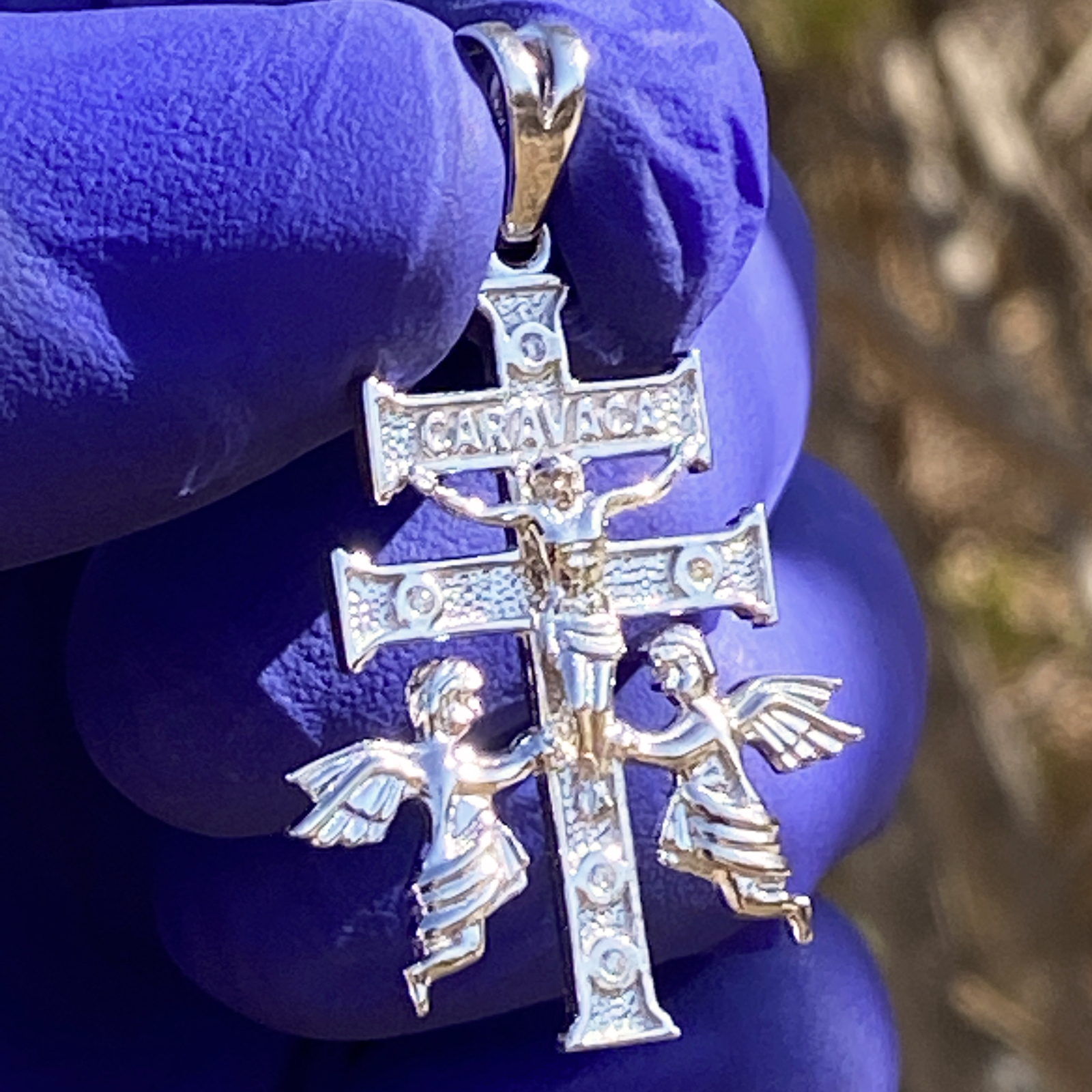 La Cruz De Caravaca Plata Cross Pendant Real Solid 925 Sterling Silver CZ 1.25″