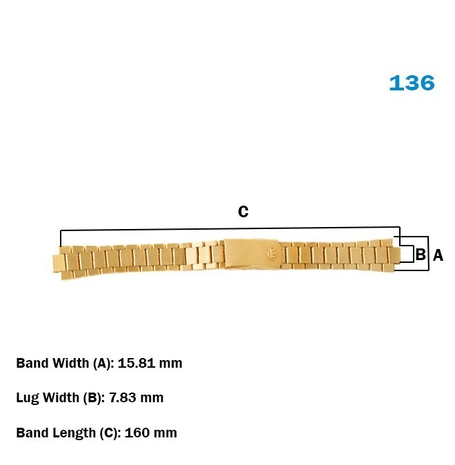 Swiss DELMA Metal Band bracelete stainless steel Gold, BW: 16mm, LW: 7.83mm