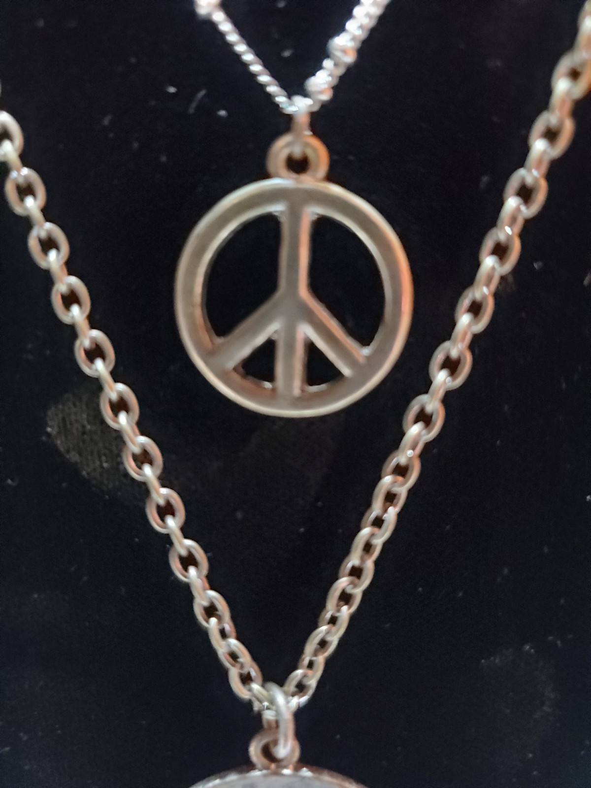 vintage necklace from 60-70’s original hippy days. peace and love signs.