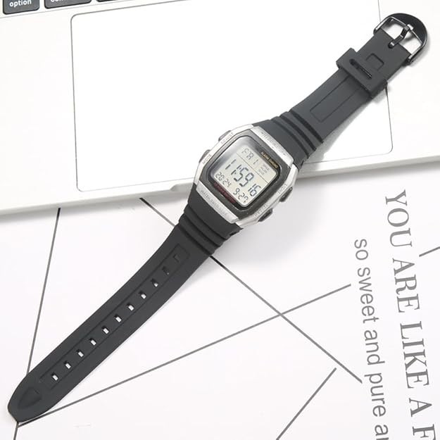Resin Replacement Watch Band Compatible with Casio W-96H Mens Black Resin Strap