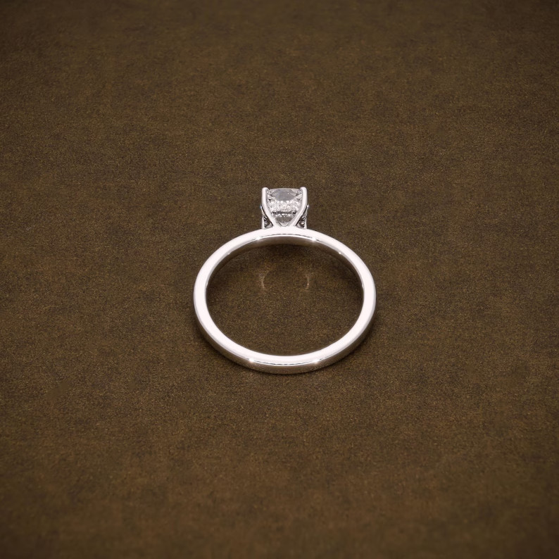 1CT Solitaire Ring Cushion Cut Lab Grown Diamond & 10KT White Gold FG VVS-VS