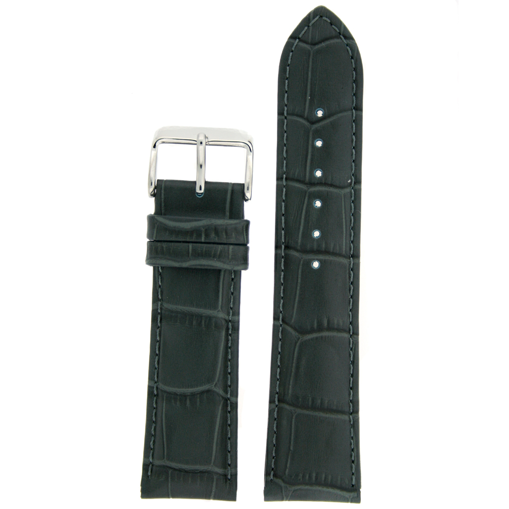 Watch Band Charcoal Gray Leather Alligator Grain 18mm 20mm 22mm