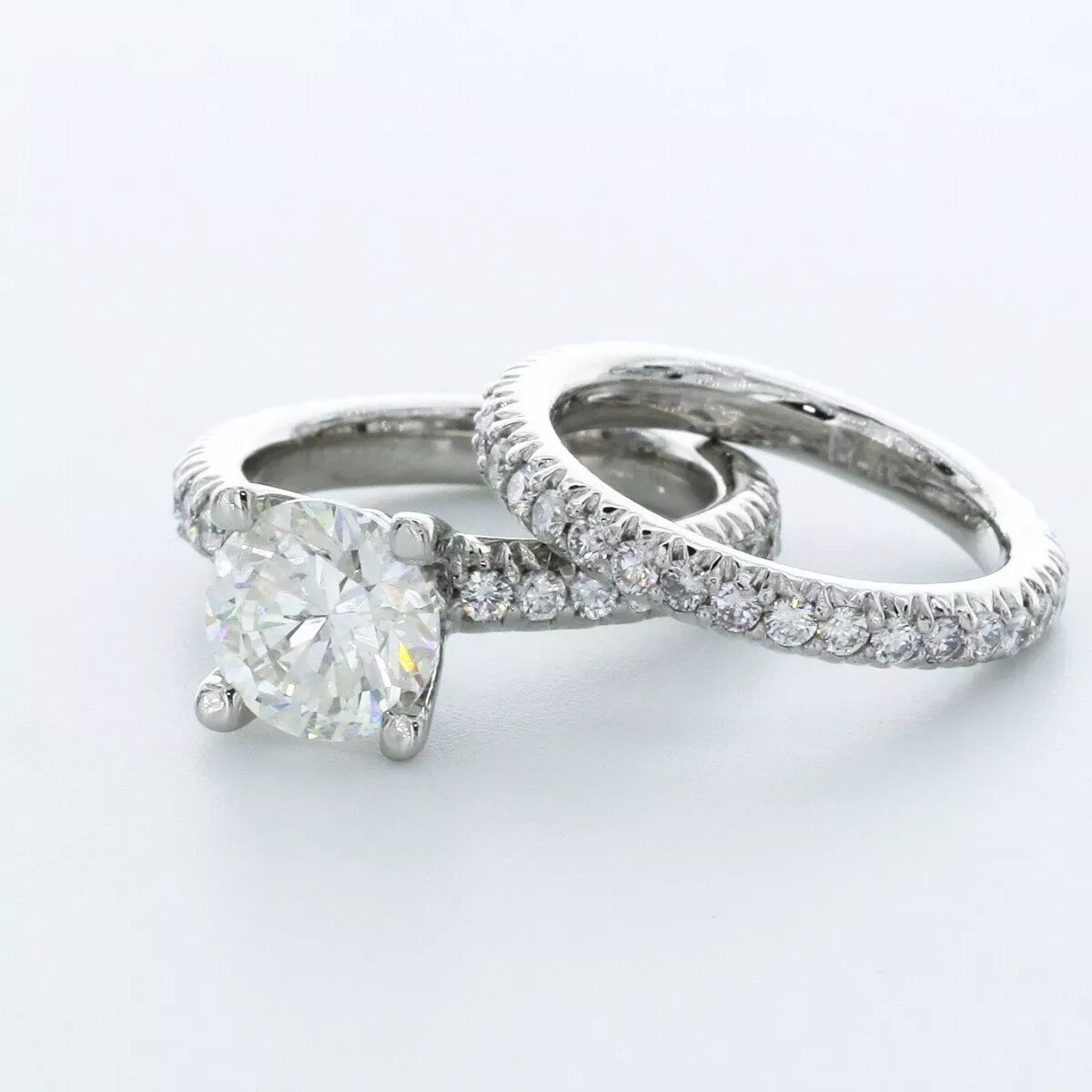 Platinum Engagement Ring Set Classic 3.75 Carat Round Lab-Grown Diamond G SI1