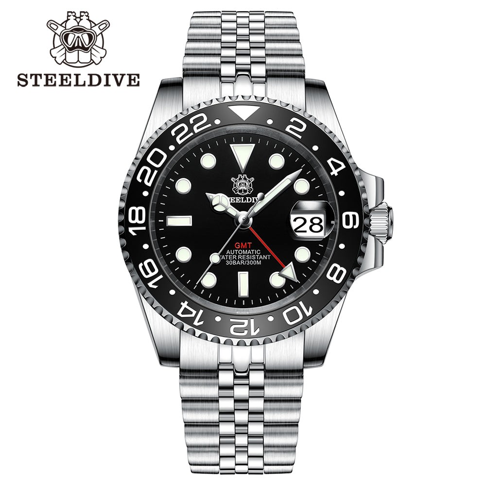 STEELDIVE SD1993 Mens GMT Automatic Dive Watch Steel Popular
