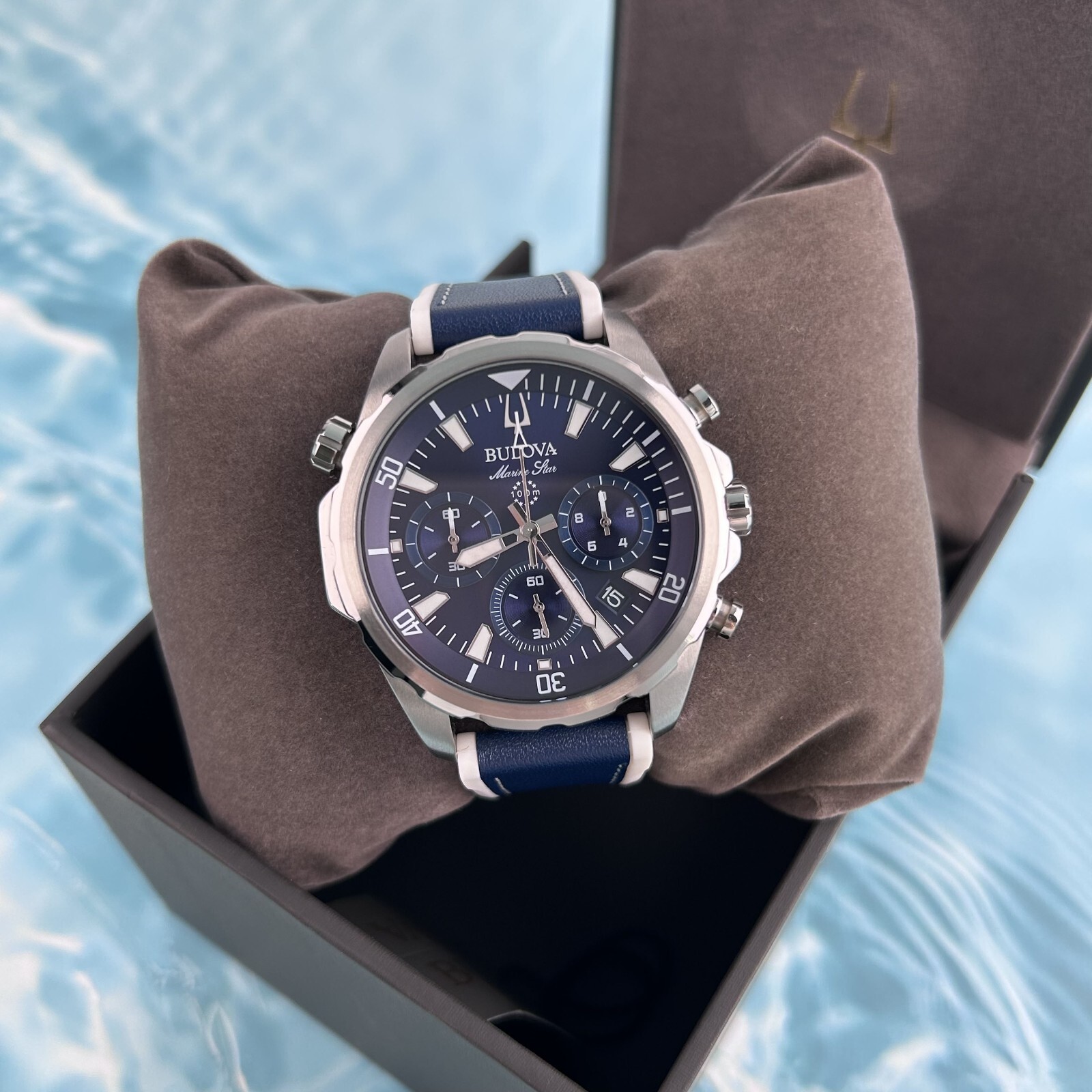 Bulova Marine Star Blue Dial 96B287 Men’s Chronograph Watch 43mm
