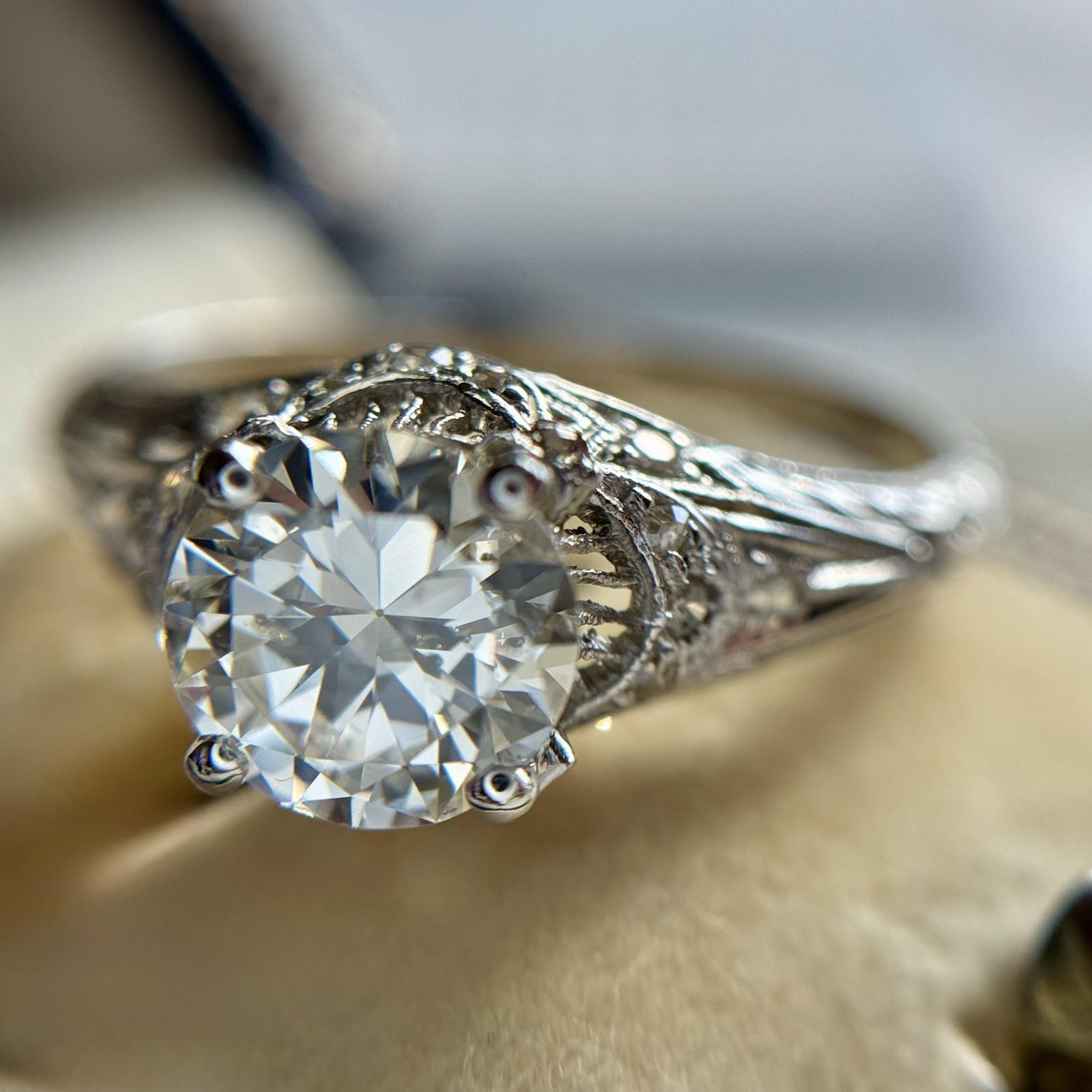 Antique Edwardian GIA Diamond Platinum Engagement Ring 1.60 ctw