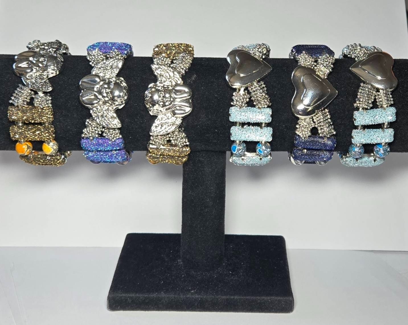 6 Pc Stretch Bracelet Set Mixed Colors Angel Heart Fashion Jewelry Lot for Women