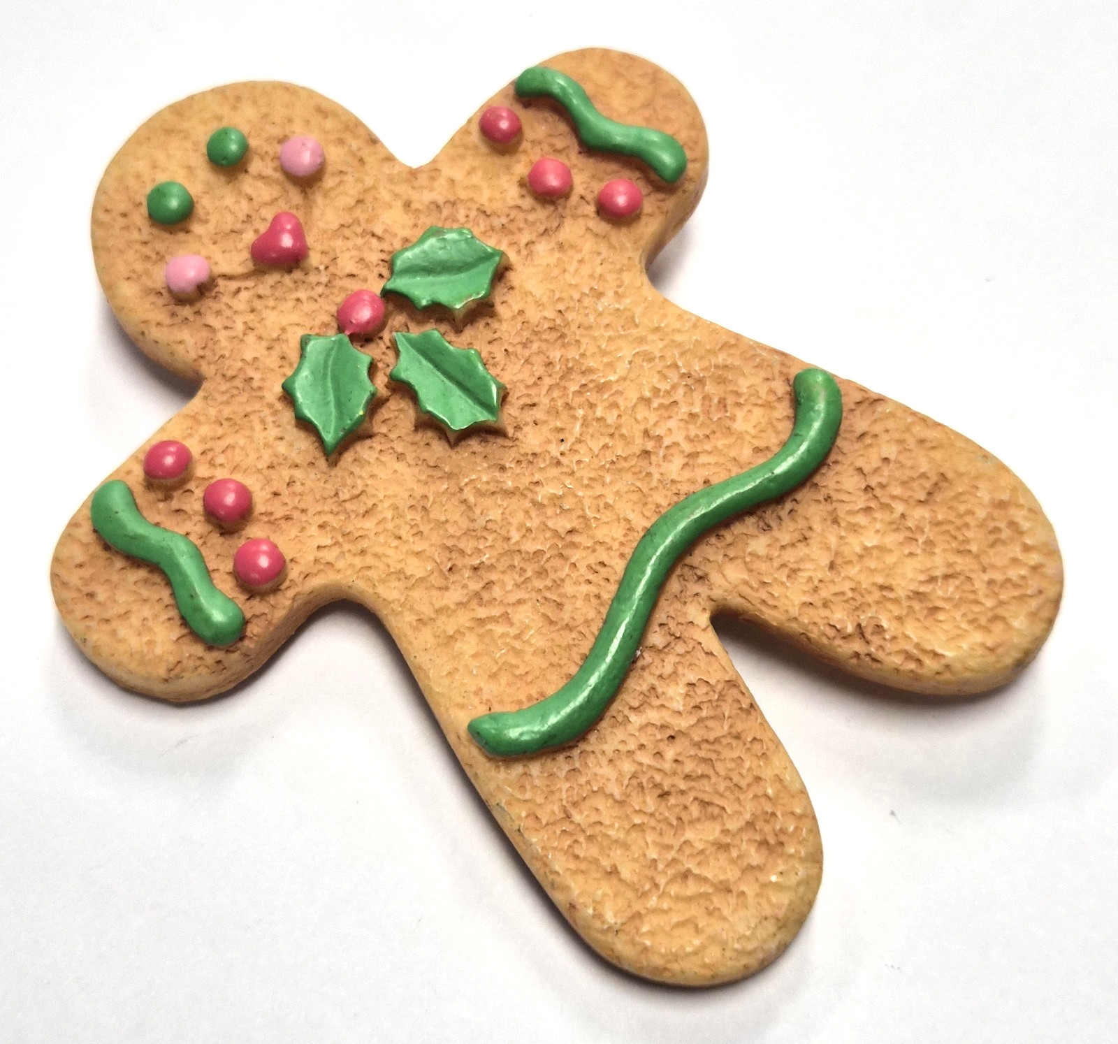 Estate Decorative Gingerbread Man Christmas Hand Painted Icing Pin / Brooch