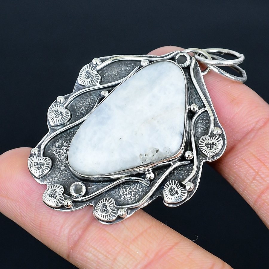 Radiant Rainbow Moonstone Gemstone 925 Sterling Silver Pendant 2.19″