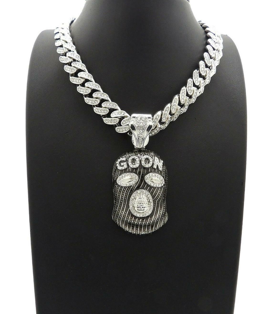 Superb Goon Masked Thug Rapper Face Design With Bright White CZ Hip-Hop Pendant