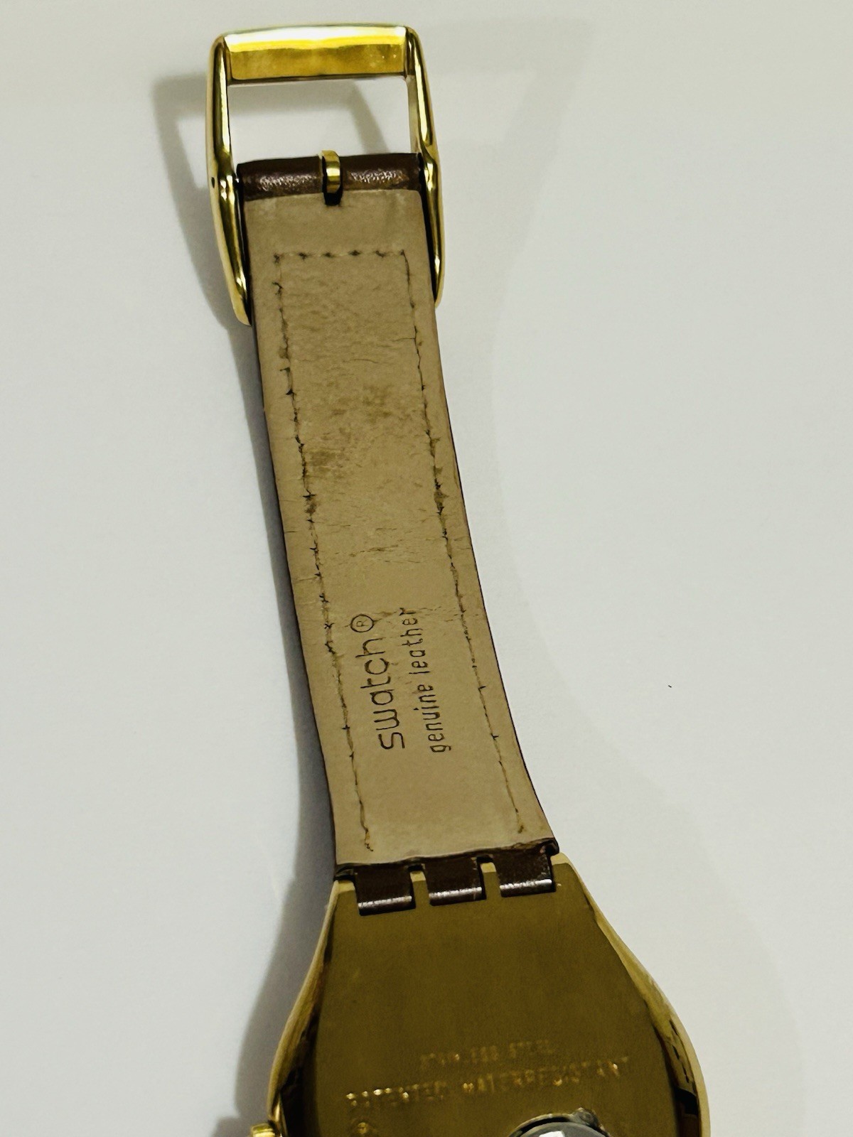 Swatch Swiss Lot of 2 Quartz Gold Tone Roman Dial Leather Strap Watches