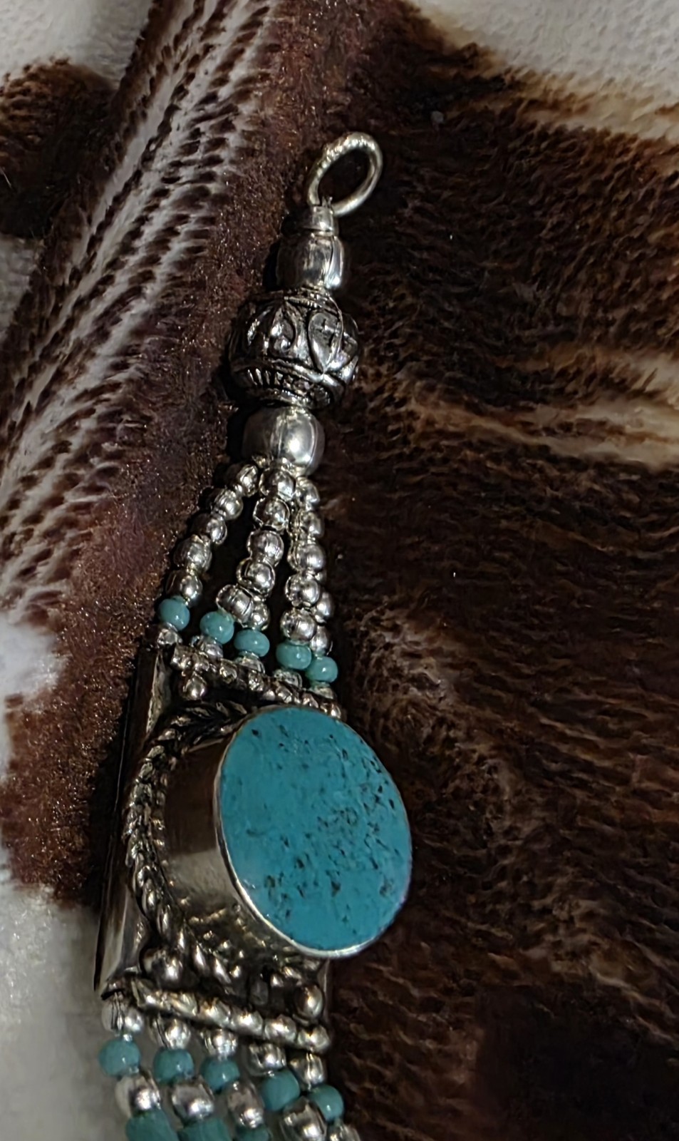 Handmade Tibetan Silver Tone Beaded Bracelet Turquoise Copal Teardrop Lobster