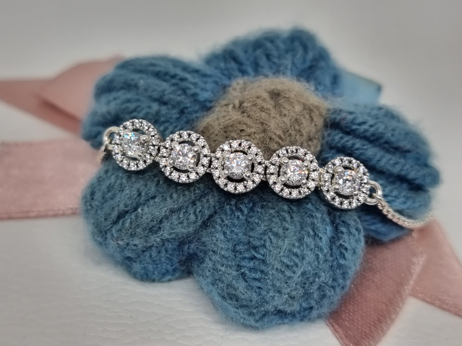 NEW Genuine Pandora Silver Round Sparkle Slider Bracelet Size 2 25cm 💕 BOXED