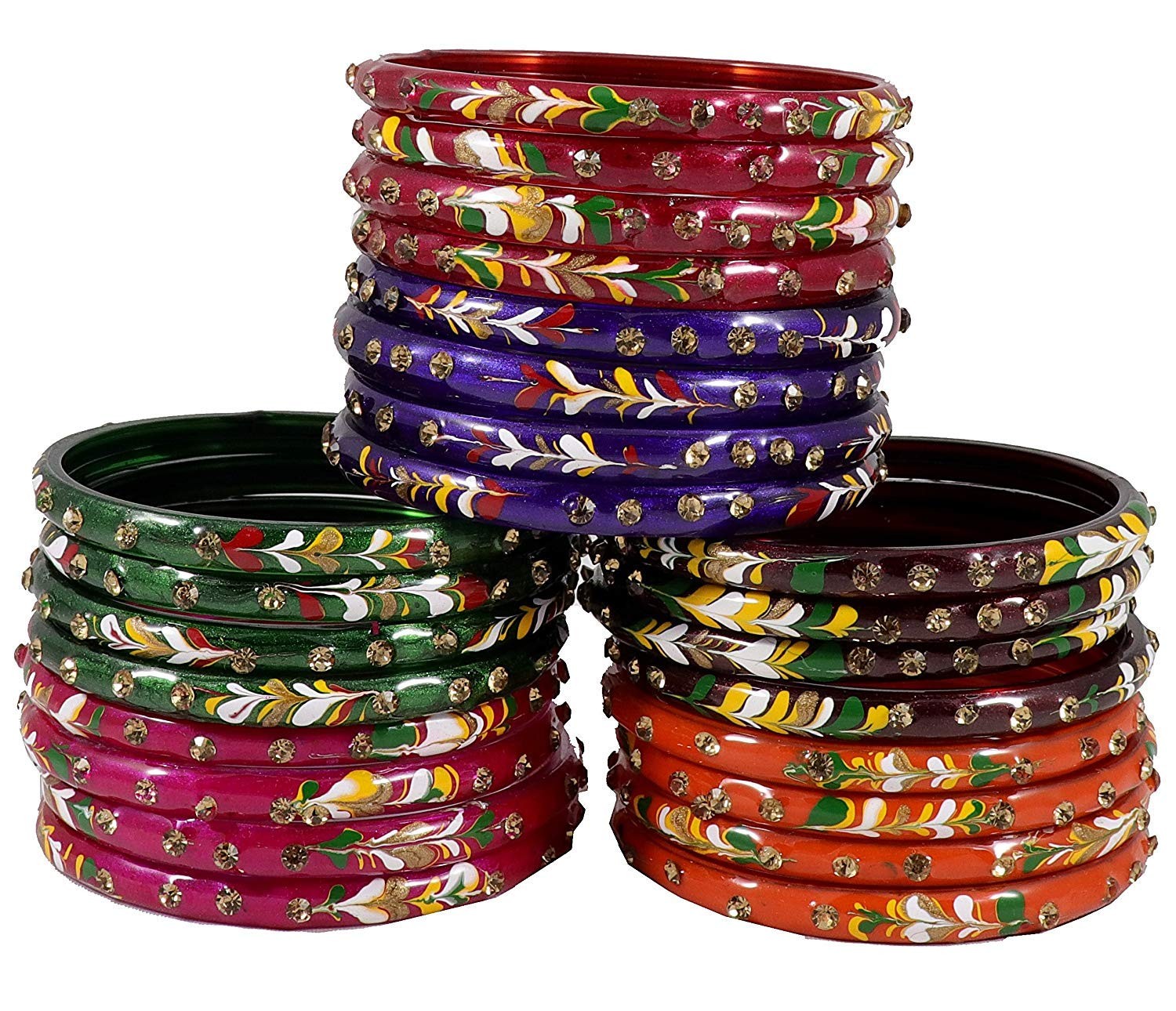 NMII Zircon Glass Kada Set 24pcs | Multicolor Bangles for Women 2.8in