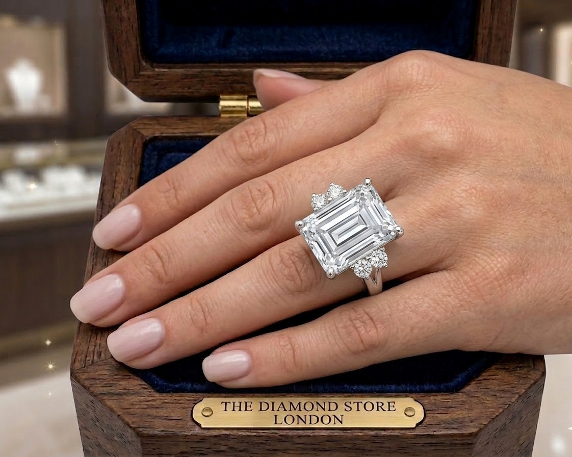 8.00 Ct Certified Emerald Cut White Natural Diamond Engagement Ring Great Shine