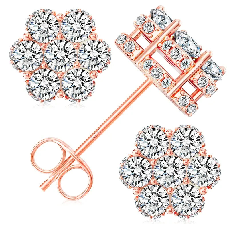 HELLOICE Moissanite Cluster Flower Stud Earrings VVS D Color Full Synthetic Mois
