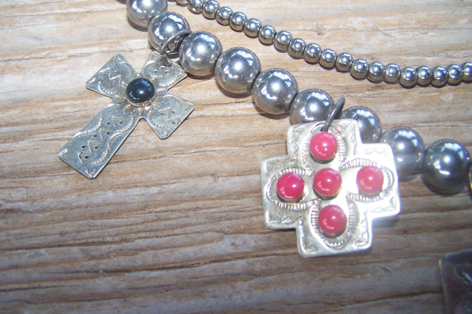 SISSIE AND ME Western Beaded Silver Turquoise Cross Charm Treasure Necklace