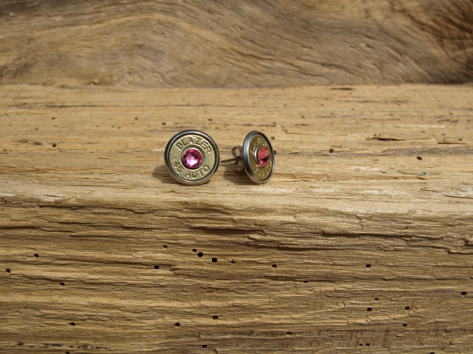 Stainless Steel Bullet Stud Earrings. Optional Glass Crystal.