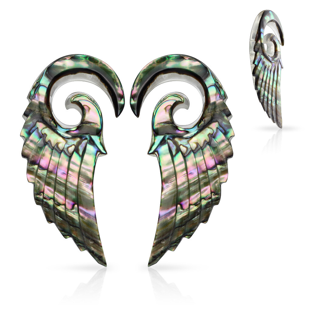 PAIR Organic Abalone Angel Wing Tapers Plugs Expanders Gauges Body Jewelry E537