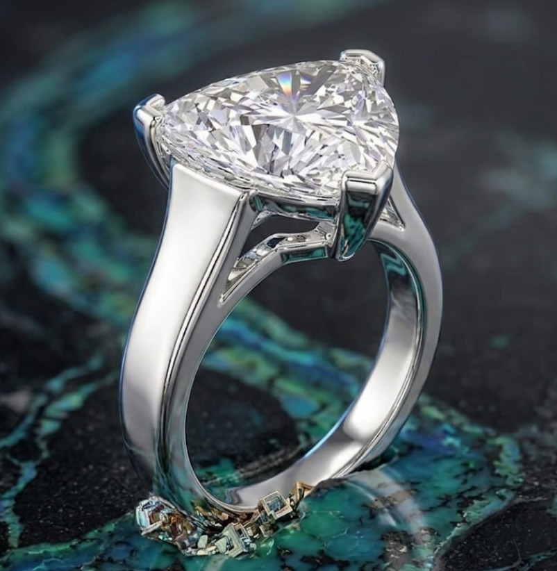 RARE 4.30 Ct Certified Trillion Cut White Natural Diamond Ring White Gold Finish