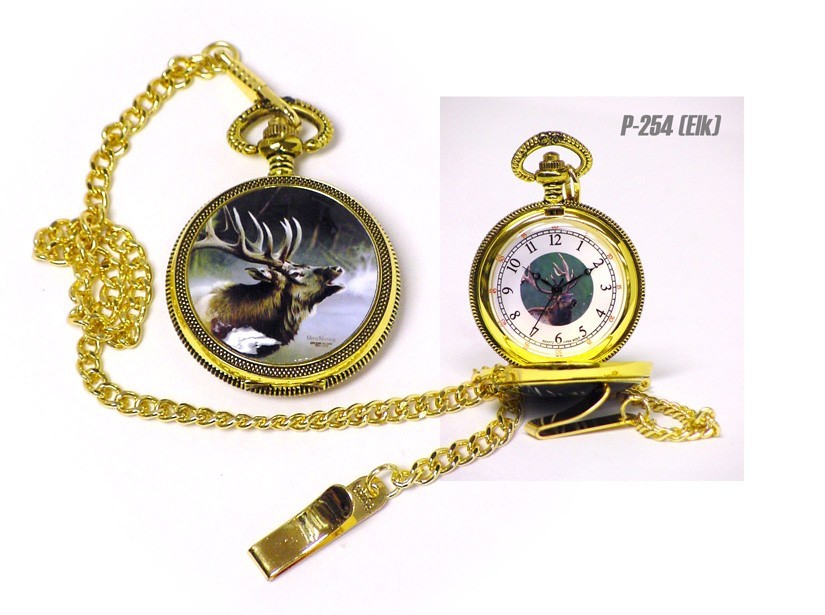 Majestic Elk Nature Pocket Watch Gold Tone Wildlife Hunter Gift New in Box P-254