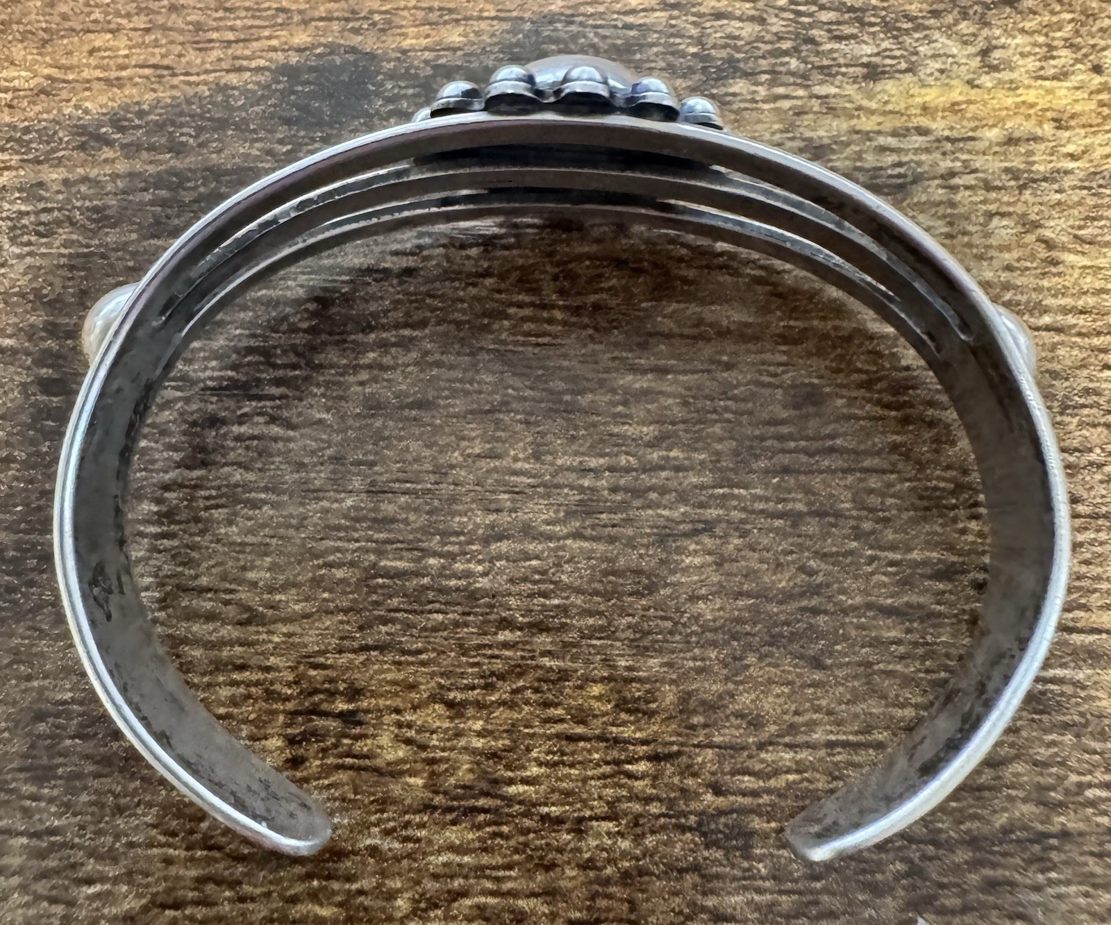 Sterling Silver Oval Dome Cuff Bracelet – Stamping – Vtg Fred Harvey Era