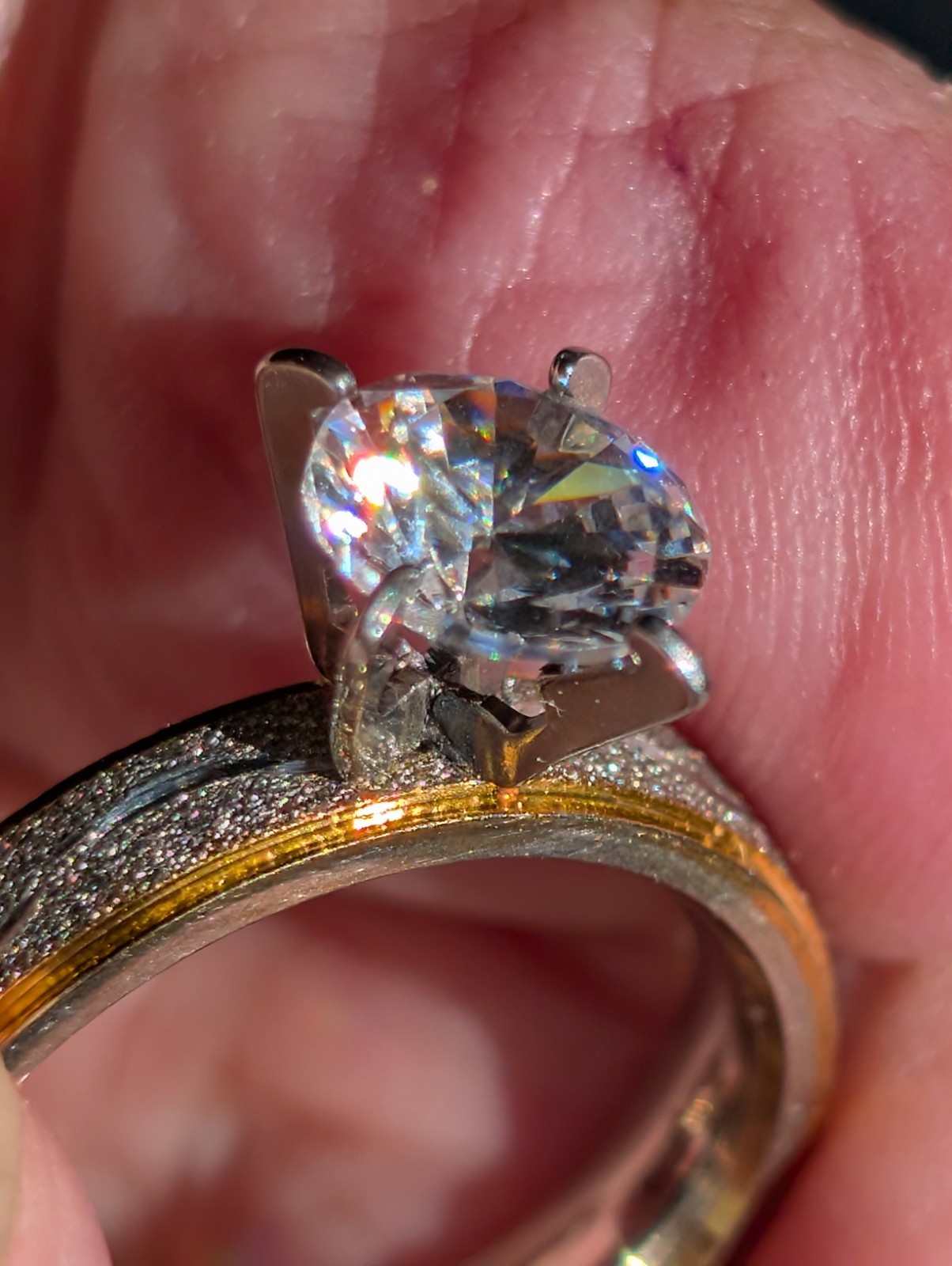Gold & Silver Color Engagement & Wedding Ring Set – Created Diamond, Etched