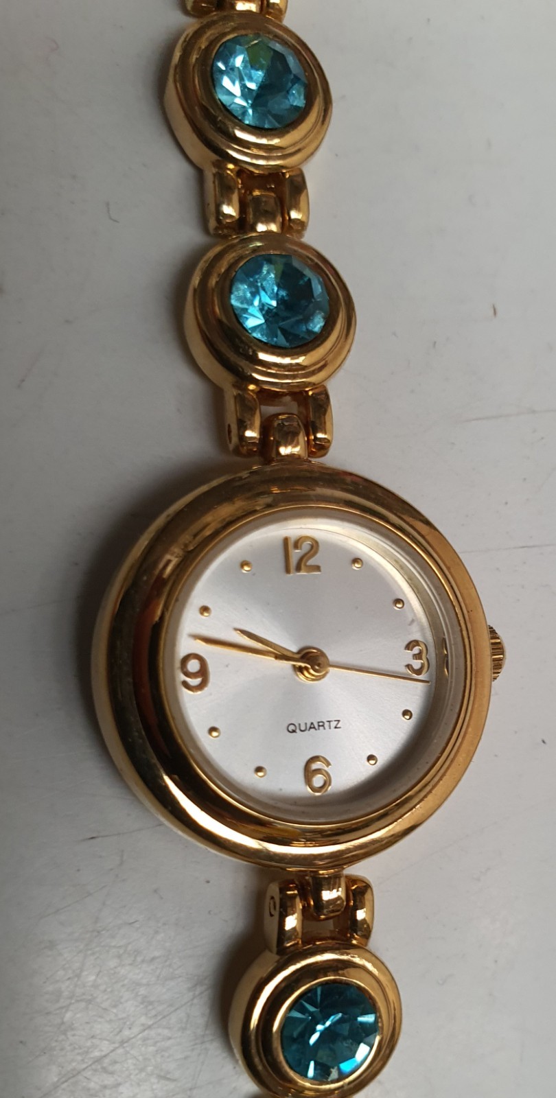 Quartz Women’s Gold Dress Watch Blue Diamontes Japan Movement 17cm Long Band
