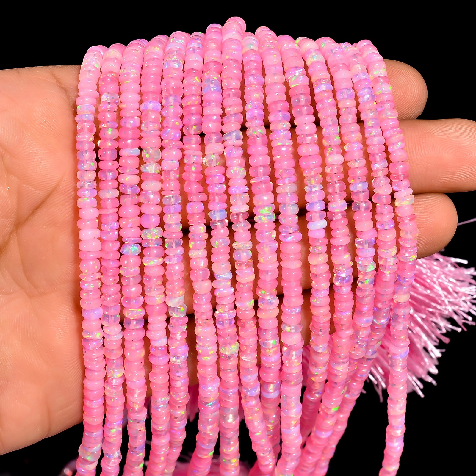 Pink Ethiopian Opal Gemstone Roundel Shape Smooth Beads 4X4X2 mm Strand 8″ UB697