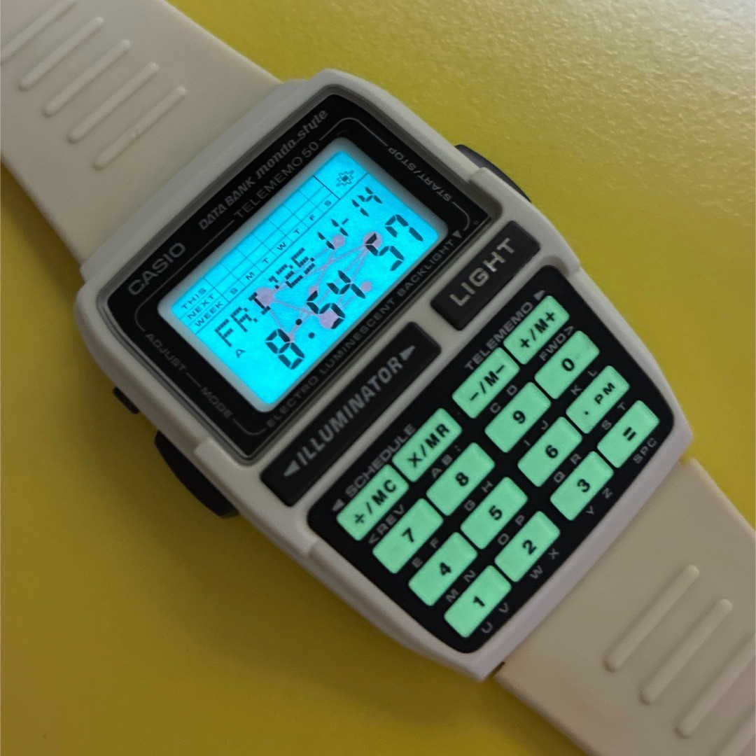 Vintage Casio Data Bank DBC-63MS-7T Mondo Style Watch Telememo 50 White Y2K Rare