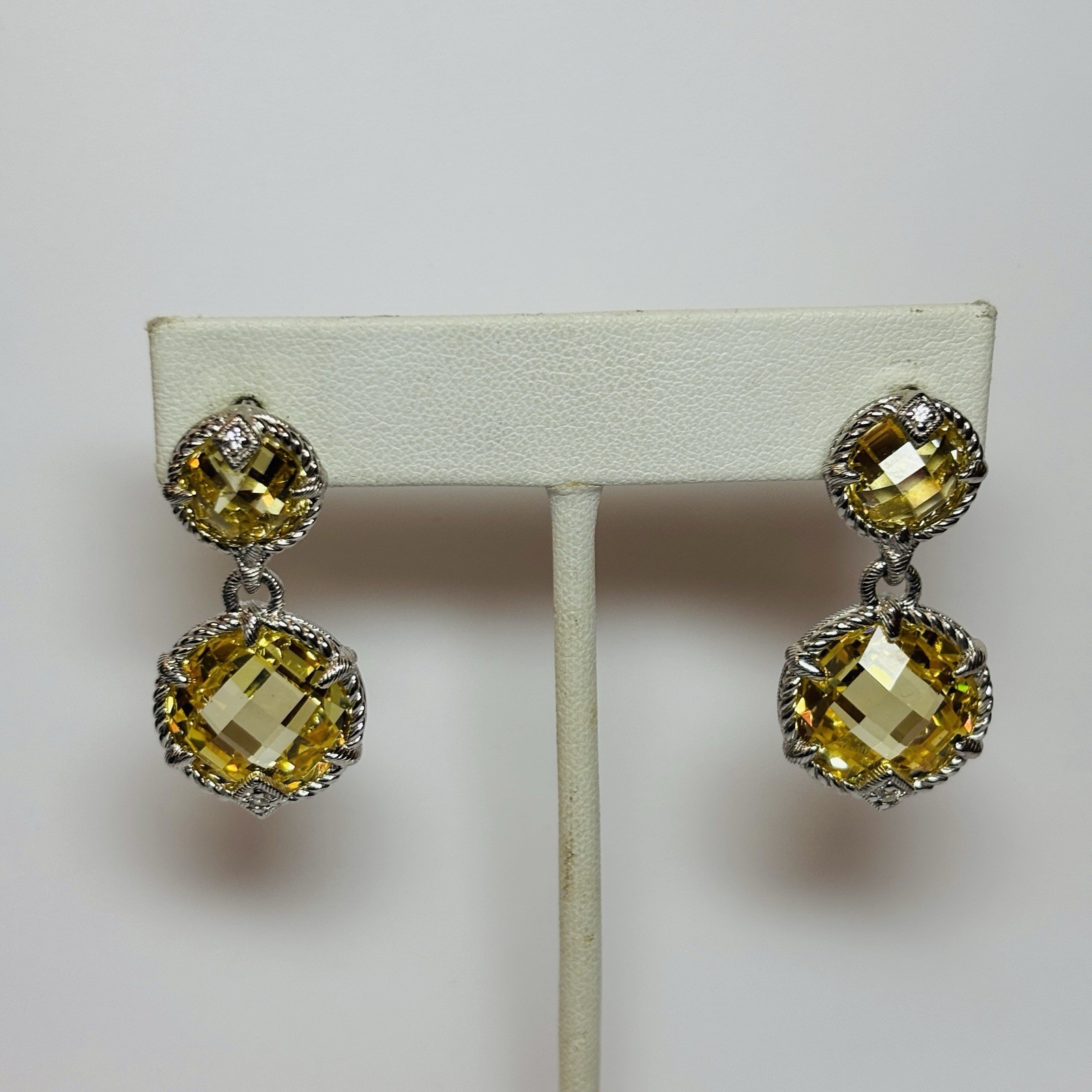 Judith Ripka Sterling 925 Silver Yellow CZ Dangle Earrings- .61