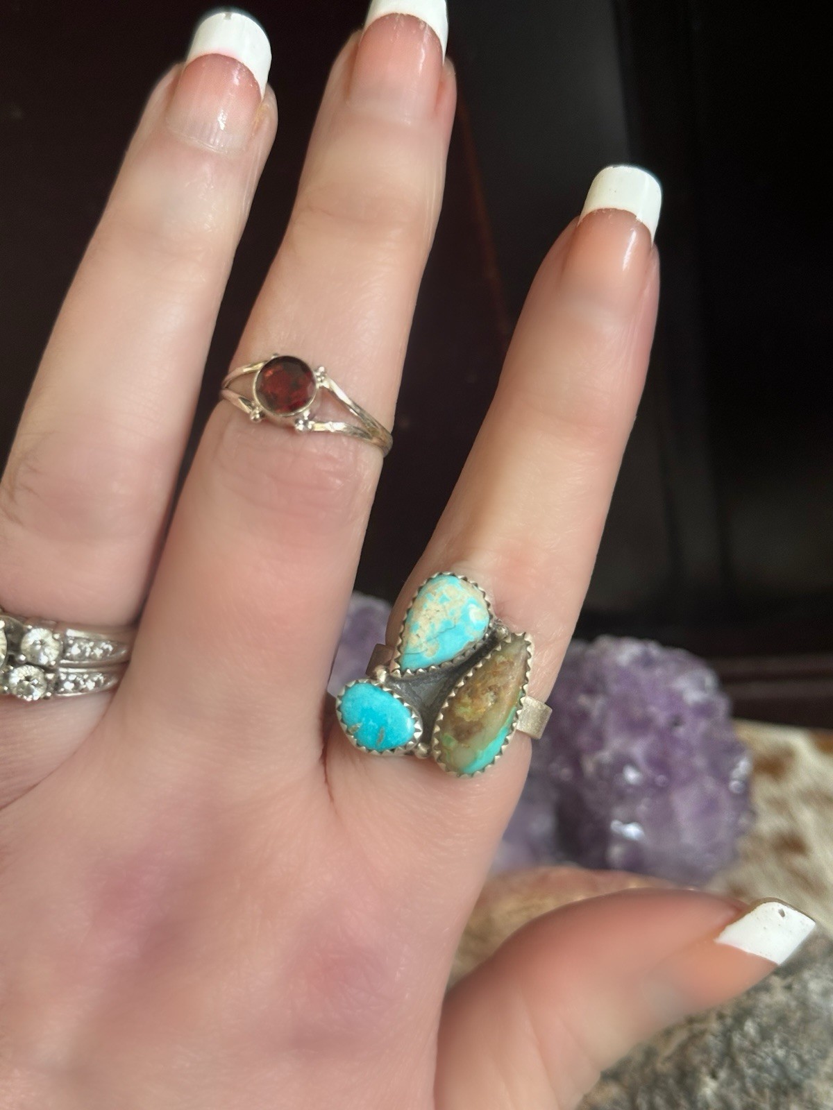White Water Turquoise Mix Southwestern Sterling Silver Ring