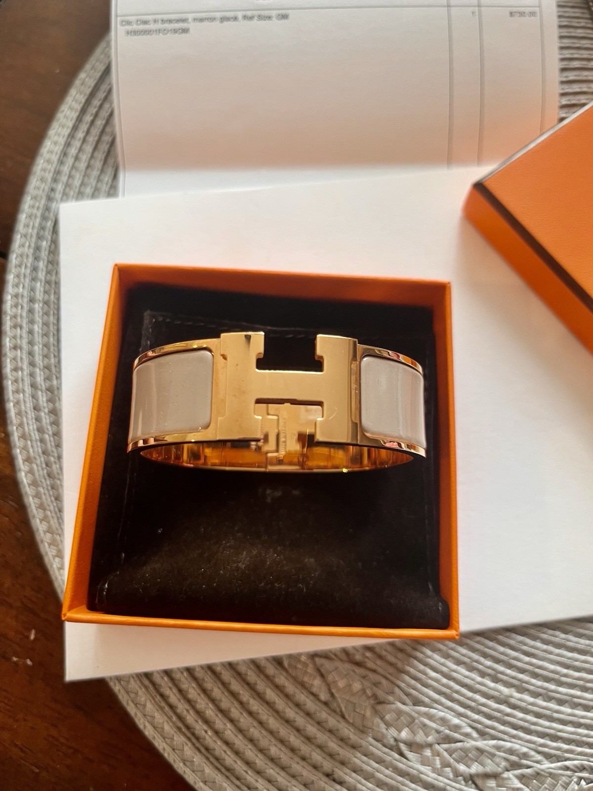hermes bangle bracelet Clic Clac H Bracelet, Marron Glacé. Side GM/ With Receipt