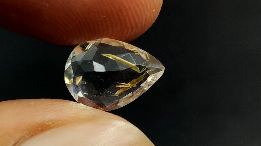 3.1 Ct Natural Rutilated Quartz Pear Shape 12X8.7X5.4mm Faceted Cut Gemstone W83