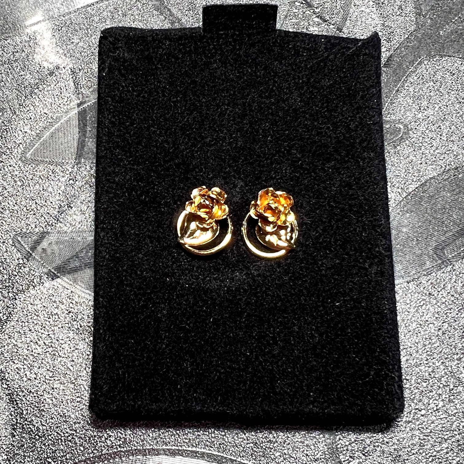 Petite Rose and Circle Gold Plated Pierced Earrings Stainless Post w/Push Back