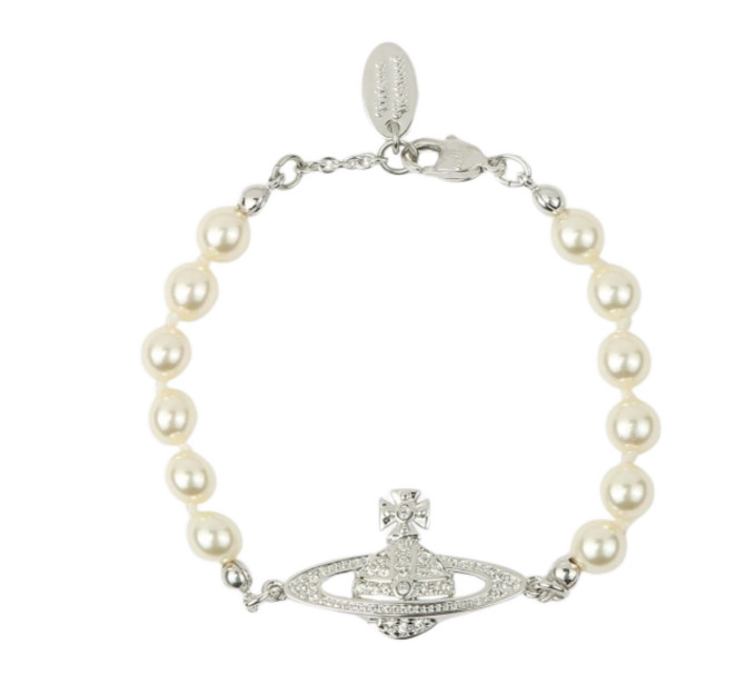 Vivienne Westwood Mini Bas Relief Bracelet Silver Pearl Orb Crystal New