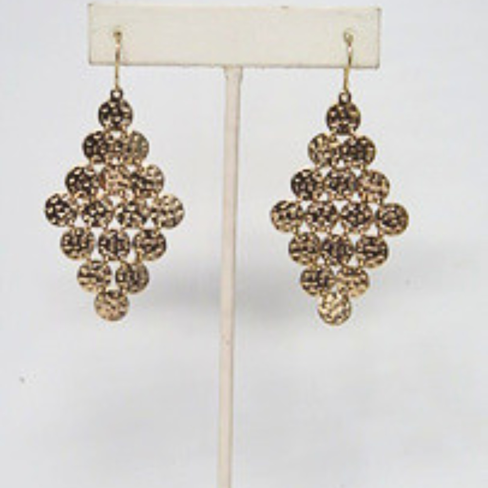Gold Tone Hammered Disc Chandelier Dangle Earrings Fish Hook Boho Statement