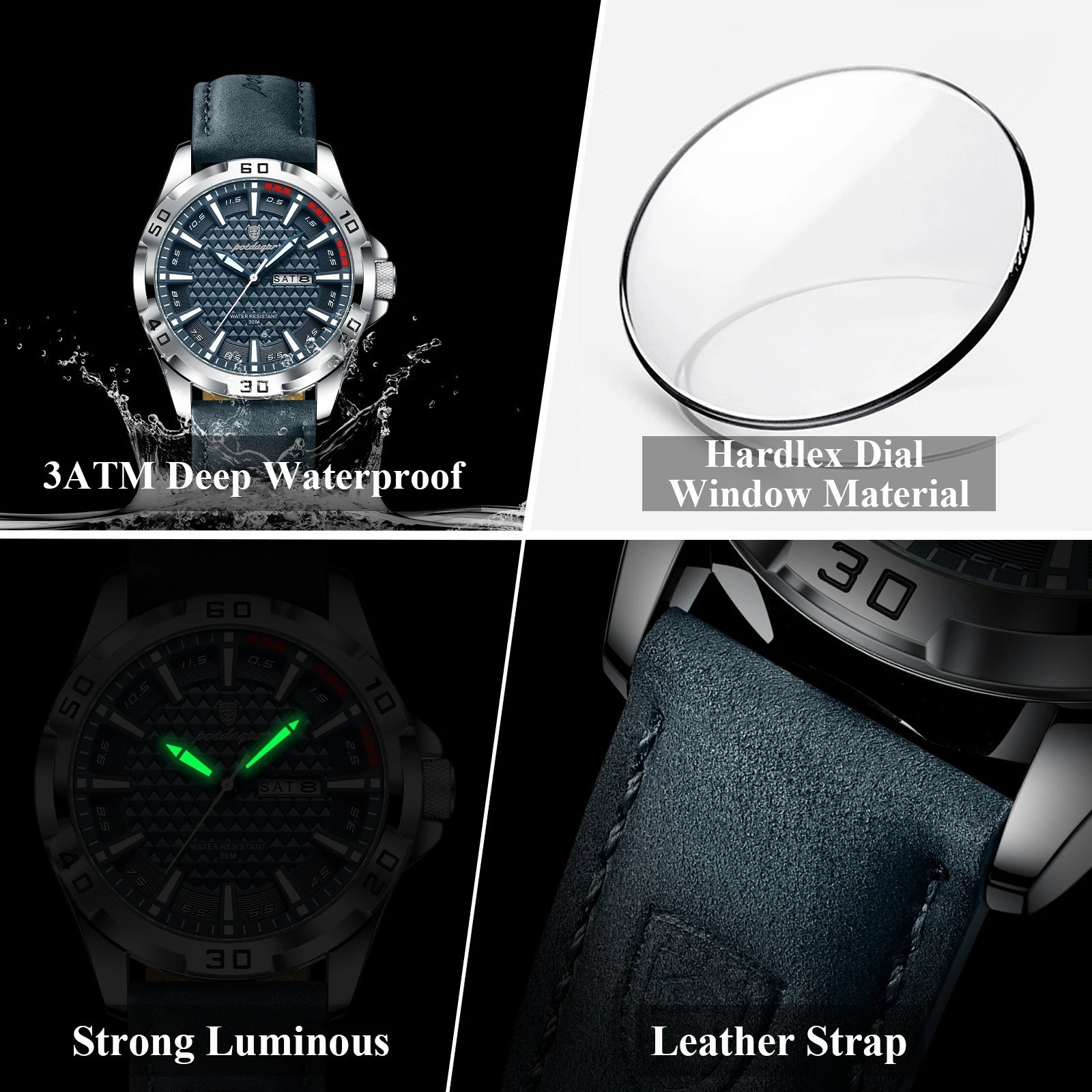 POEDAGAR Original Man Wristwatch Top Luxury Waterproof Luminous Watch Xmas Gift