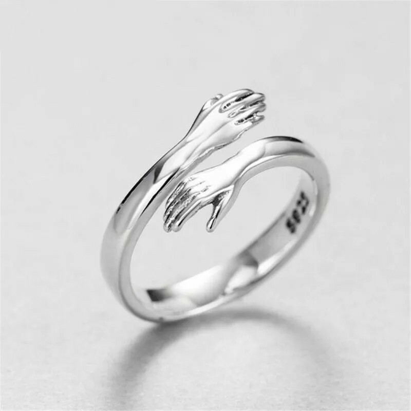 New Vintage Creative Love Hug Ring Men Women Adjustable Gothic Fashion Silver