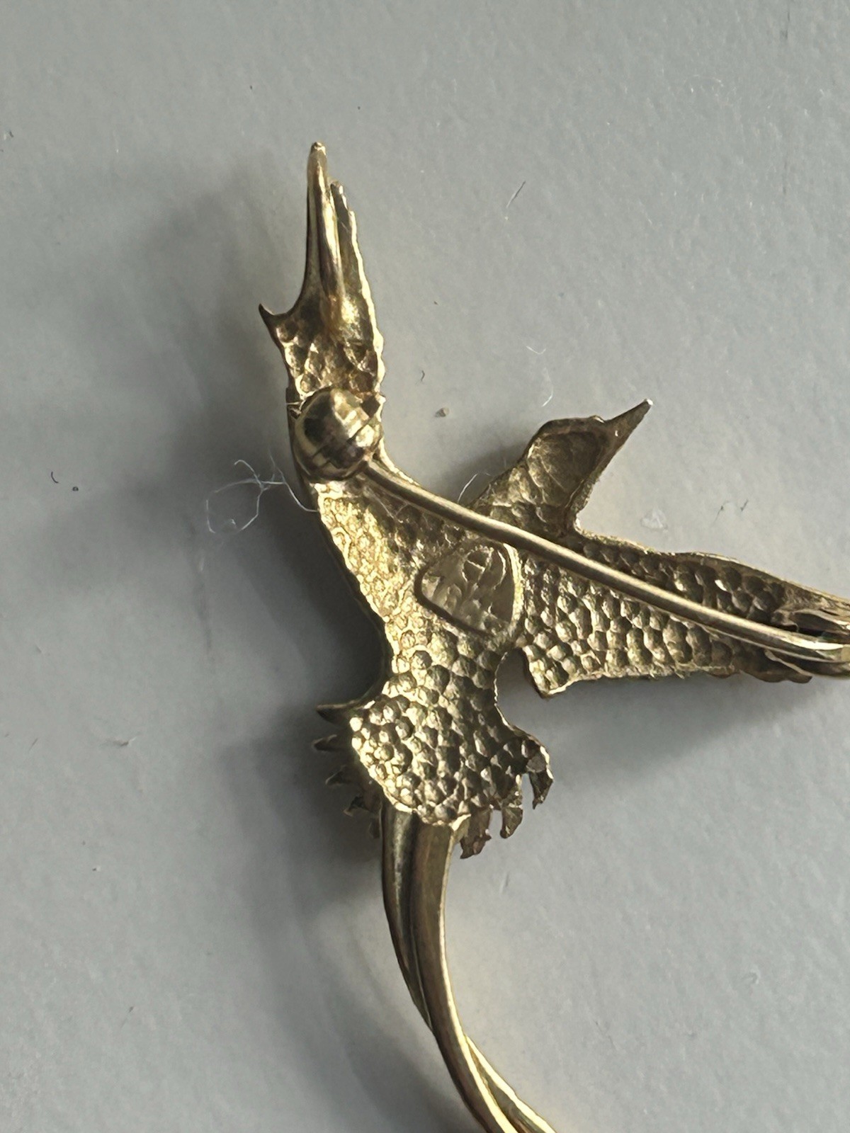 Gold 14k Long Tail Bermuda Bird Brooch Pin, No Stone, Birds Theme, Unisex Adults