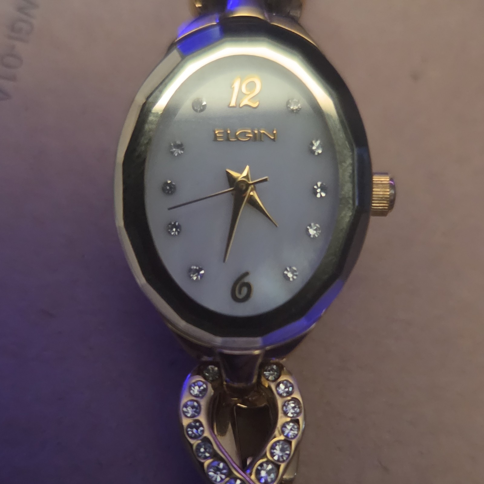 Elgin Women’s Quartz Analog Oval Watch Blue Dial Gold Tone Bracelet
