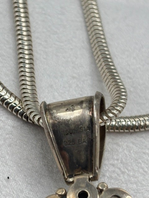 BA Suarti 925 Silver Gemstone Pendant Bali Statement 36″ Fine Silver Chain 284g