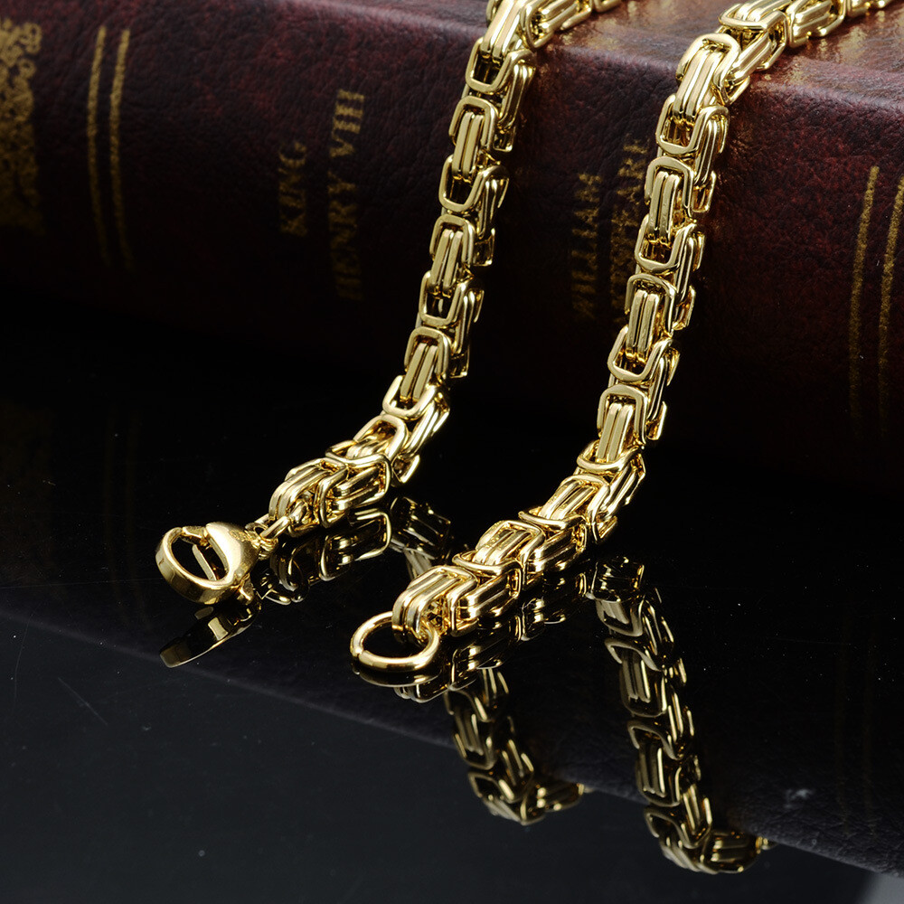 4/5/8mm Stainless Steel Byzantine Link Chain Necklace For Men Gold Silver Black