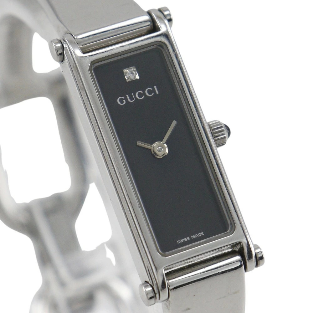 Gucci 1500L Ladies Quartz Rectangular Watch Black Dial St. Steel Used
