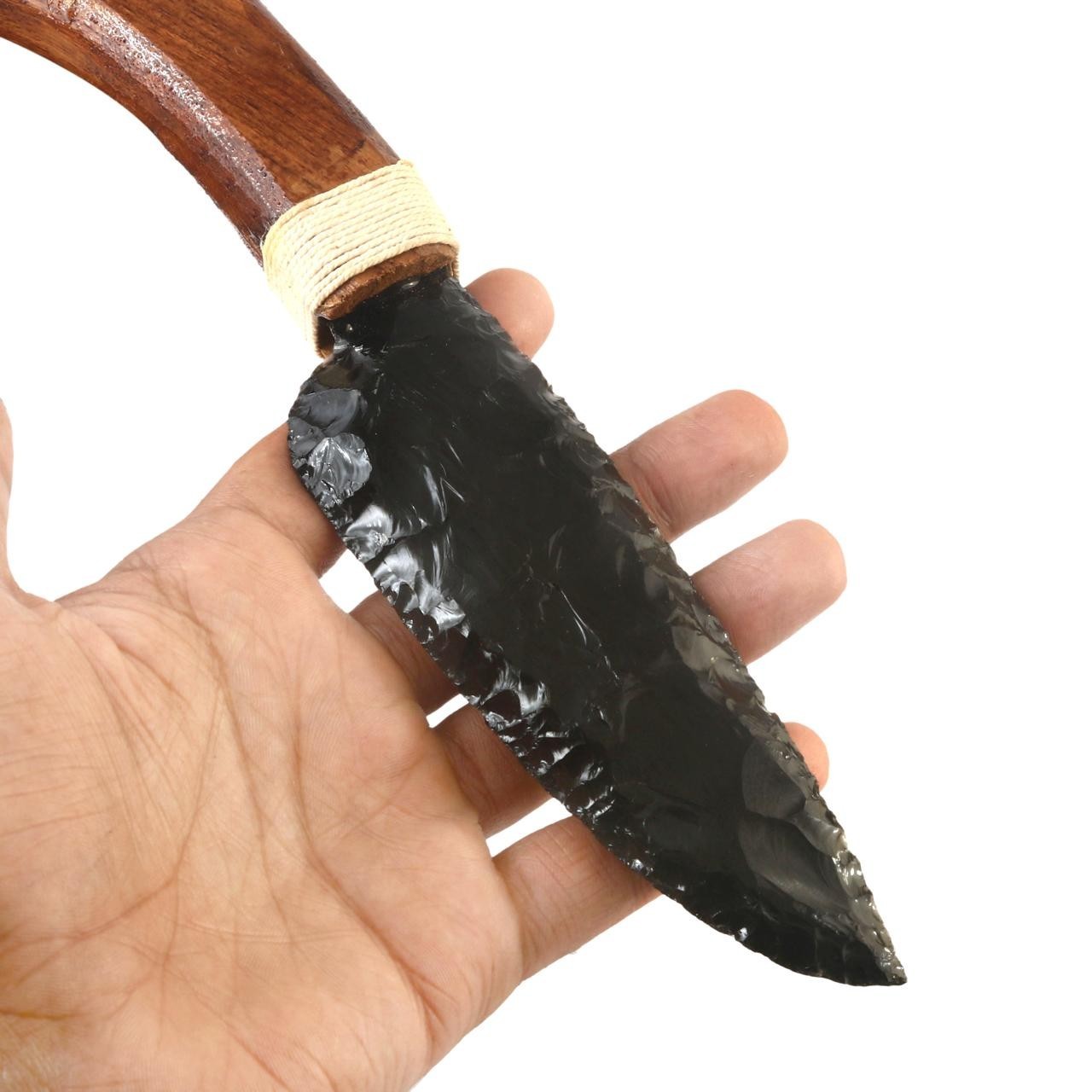 10″ Black Obsidian Glass Knife – Handmade Crystal Blade with Wooden Handle
